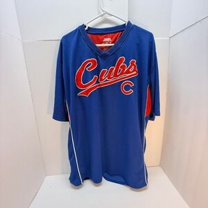 Stitches Chicago Cubs MLB Baseball Jersey Mens XL Blue Red V-Neck Mesh Pullover